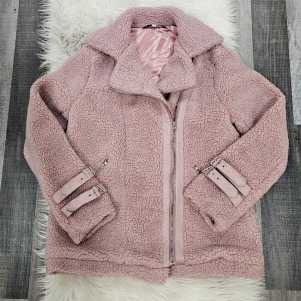 Hyfve  pink cloud sherpa  teddy moto coat jacket - Picture 9 of 9